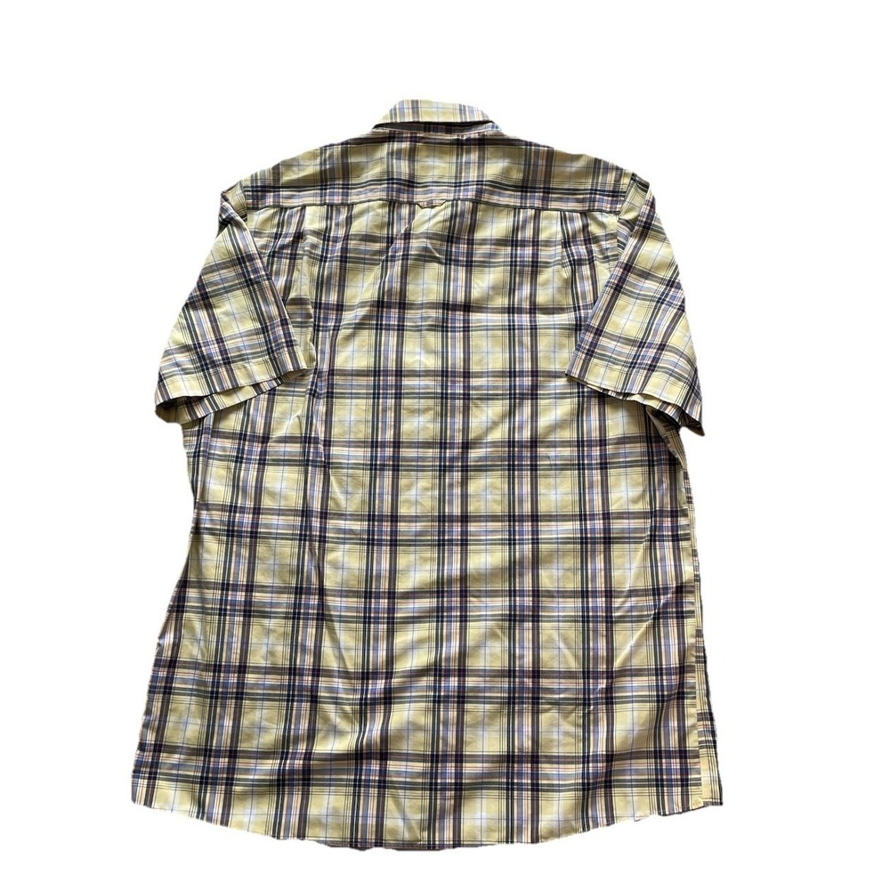 Nordstrom Yellow Plaid Shirt Mens XL Short Sleeve Wrinkle Free Cotton Button Up - Picture 7 of 8
